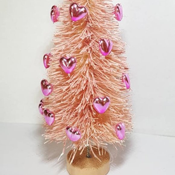 5" Tall VALENTINE'S DAY Pink & Pink Metallic Hearts Tree Gift Home Decor - Picture 2 of 2